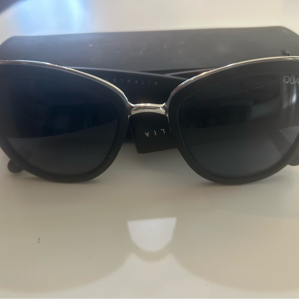 Quay Australia Oversized Black Sunglasses with Cat-Eye Design